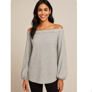 Anthropologie Saturday Sunday Off Shoulder Grey Soft Cloud Fleece Tunic Top SZ S